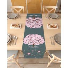 Greendecor Sakura Çiçek Desenli Özel Tasarım Runner Dijital Baskılı Dekoratif Masa Örtüsü Modern Ev Dekorasyonu