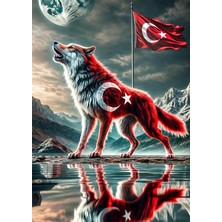 Bedeko Türk Bayrağı ve Bozkurt Mdf Ahşap Tablo