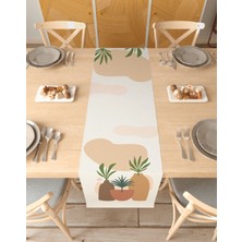 Greendecor Yaprak Bohem Desenli Özel Tasarım Runner Dijital Baskılı Dekoratif Masa Örtüsü Modern Ev Dekorasyonu