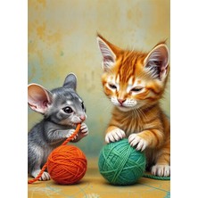 Bedeko Kedi ve Fare Resimli Mdf Ahşap Tablo