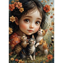 Bedeko Küçük Kız ve Yavru Kediler Mdf Ahşap Tablo