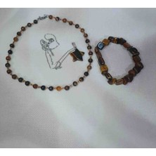 Shine Elagance Kaplangözü Doğal Taş Yuvarlak Kesim Kapamaları Gümüş Rengi Çelik Kombini Çelik Gümüş Rengi Zincir Ucunda Yıldız Detaylı Kaplangözü Kolye ve Kaplangözü Bileklik Set Sevgililer Günü Hediyesi