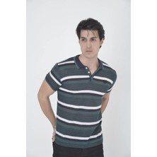 Giyim Center Erkek Yakalı Slim Fit Dokuma Çizgili T-Shirt - Haki