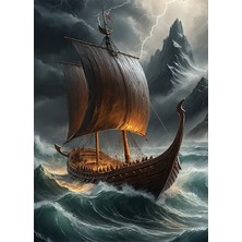 Bedeko Fırtınalı Denizde Yelkenli Ahşap Tablo