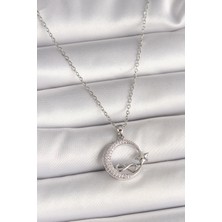 Clariss 316L Çelik Gümüş Renk Zincir Zirkon Taşlı Ay Yıldız Model Sonsuzluk Detay Kadın Kolye