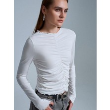 Kokoşum Butik 32112 Büzgülü Uzun Kollu Bluz Ekru