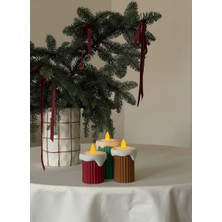 Dekoratif LED Mum Seti – Kış & Yılbaşı Konseptli, Sıcak Işık (3'lü Set)