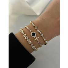 Yeknova Xuping 14K Gold Renginde Kuyumcu Işçiliği Dörtgen Model Zirkon Taşlı Kararmaz Kadın Bileklik