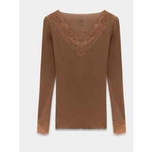 Kokoşum Butik 32311 Dantelli Kaşmir Bluz Vizon