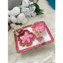 Epoksi Sunum Tepsisi Kahve Fincan Seti Pembe
