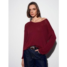 Kokoşum Butik 10706 Yumuşak Dokulu Triko Kazak Bordo