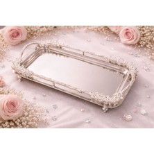 Turkco Özel Lüks Kulplu ve Ayaklı Söz Nişan Tepsisi - Çeyizlik & Hediyelik Baton Sunum Tepsisi (33, X18CM)