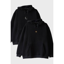 Nuugg Ay ve Güneş Desenli Nakışlı Çift Kombin Hoodie