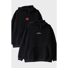 Nuugg Dudak ve Bıyık Desenli Çift Kombin Hoodie