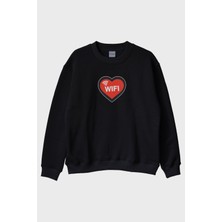 Nuugg Kalpli Wifi Siyah Bisiklet Yaka Sweatshirt