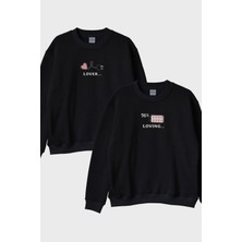 Nuugg Lover Loving Çift Siyah Bisiklet Yaka Sweatshirt Seti