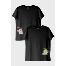 Nuugg Tatlı Dinozor Çift Siyah Tişörtleri