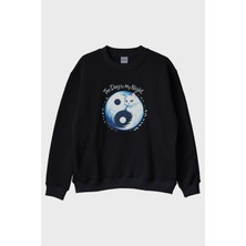 Nuugg Gündüz ve Gece Kedi Siyah Bisiklet Yaka Sweatshirt