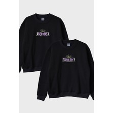 Nuugg Queen King Çift Siyah Bisiklet Yaka Sweatshirtleri