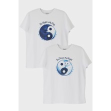 Nuugg Gece ve Gündüz Çift Beyaz Tişörtü