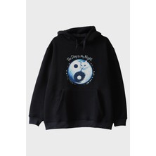 Nuugg Gündüz ve Gece Kedi Siyah Hoodie