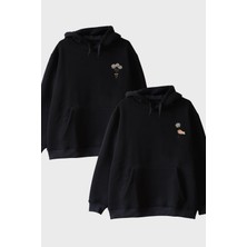 Nuugg Papatya Desenli Siyah Hoodie