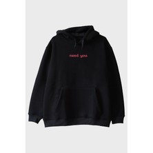 Nuugg Need You Baskılı Siyah Hoodie
