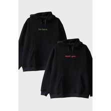 Nuugg Need You I'm Here Çift Siyah Hoodieleri