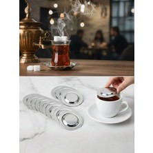 First Snowflake Paslanmaz Çelik Çay Bardağı Kapağı - 12'li Şeker Islanmasını Önleyici Çay Pulu