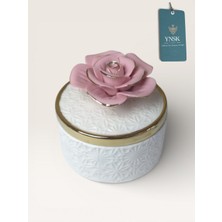 YNSK Luxury | Flowers | Kapaklı Çiçekli Dekoratif Porselen Saklama Kutusu / Takı Kutusu / Kase