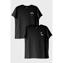 Nuugg Papatya Desenli Siyah Tişört