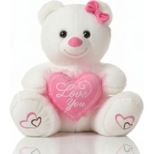 Canes Pembe Kalpli Beyaz Ayıcık 60CM Peluş Ayıcık