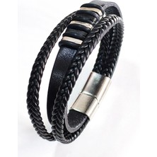 Moncuk Design Siyah Deri Erkek Bileklik - Sevgililer Günü Hediyesi