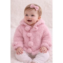 Spotlet- Ponponlu Bebek Hırkası El Örgüsü 3-18 Aylık- %100 Pes Mikrofiber İplik- Yumuşak- Tüylü