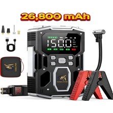 C&M Global Store Akü Takviye ve Hava Kompresörü 12V 26800 mAh Jump Starter 7000a Kablosuz Lastik Şişirici160 PSI Dijital Ekran Hızlı Şarj Acil Durum LED