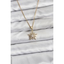 S'82 316L Çelik Zincir Gold Renk Yıldız Model Zirkon Taşlı Kadın Kolye