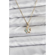 S'82 316L Çelik Zincir Gold Renk Balık Model Zirkon Taşlı Kadın Kolye