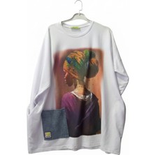 Kadın Oversize Desenli Uzun Kollu Tunik
