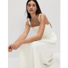 Marks & Spencer Keten Karışımlı Kare Yaka Midi Elbise