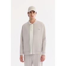 AVVA Erkek Gri Kare Yaka Göğüs Ucu Enjeksiyon Baskılı Inerlok Hırka A61Y1201