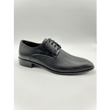 Santorino Ayakkabı Erkek Klasik Hakiki Deri Siyah Antik Hasır Baskı Ayakkabı