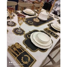 Dolce Mariee 19 Parça Amerikan Servis & Runner Masa Sunum Takımı - Siyah-Gold
