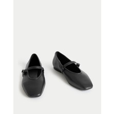 Marks & Spencer Deri Siyah Babet