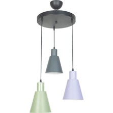 Normadia Şık 3'lü Avize, Modern Tasarım, Mutfak, Salon ve Çocuk Odası Için Yeşil, Antrasit, Lila