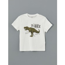 Lc Waikiki Yeni Sezon Bisiklet Yaka Dinozor Baskılı Erkek Çocuk Tişört