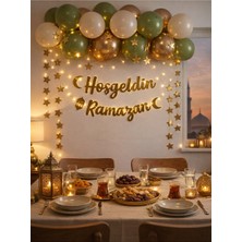 Pairla Hoşgeldin Ramazan Gold Yazı Ledli Zincir 13 adet Balon Seti Gold Hoşgeldin Ramazan Yazısı 2 adet 3 metre LED Işıklı Ramazan Takvimi