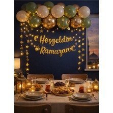 Pairla Hoşgeldin Ramazan Gold Yazı Ledli Zincir 13 adet Balon Seti Gold Hoşgeldin Ramazan Yazısı 2 adet 3 metre LED Işıklı Ramazan Takvimi