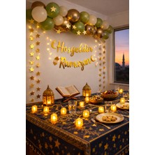 Pairla Hoşgeldin Ramazan Gold Yazı Ledli Zincir 13 adet Balon Seti Gold Hoşgeldin Ramazan Yazısı 2 adet 3 metre LED Işıklı Ramazan Takvimi