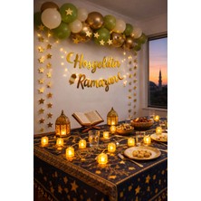 Okavango Hoşgeldin Ramazan Gold Yazı Ledli Zincir 13 adet Balon Seti Gold Hoşgeldin Ramazan Yazısı 2 adet 3 metre LED Işıklı Ramazan Takvimi
