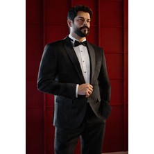Altınyıldız Classics Slim Fit Dar Kesim Çıkma Şal Yaka Armürlü Damatlık Smokin Takımı